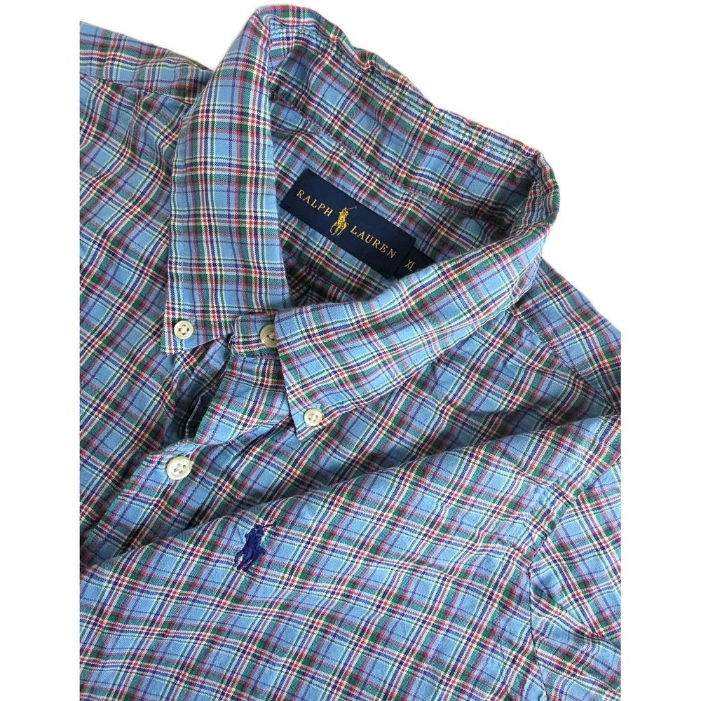 Polo Ralph Lauren Shirt Mens XL Multicolored Button Down Check Plaid LOGO